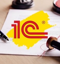 Логотип 1С на фоне документа